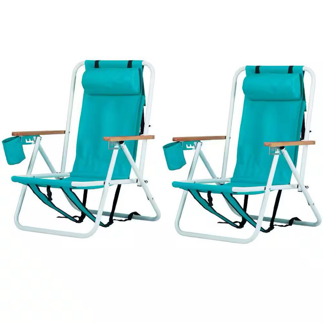 Portable 2 Pack Mint Green Steel Folding Adjustabl Chat Headrest Beach Chair