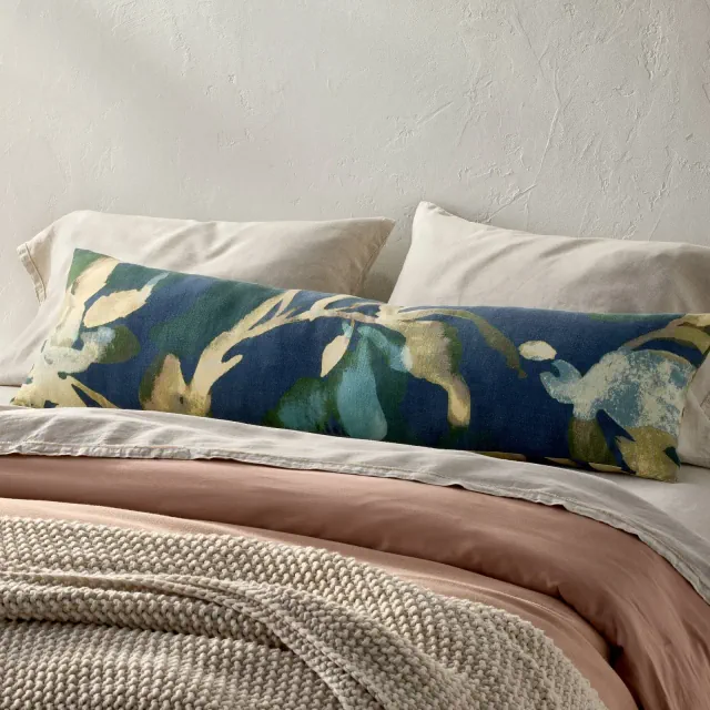 Lumbar Heavyweight Linen Blend Decorative Throw Pillow Navy Floral Print - Casaluna™