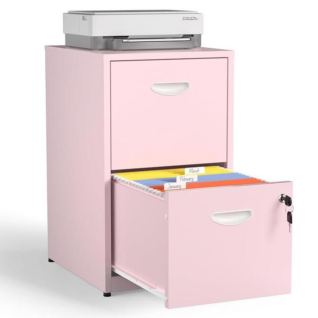 Kubohogar 2 Drawer File Cabinet with Lock,Pink Metal Filing Cabinets,Vertical Locking File Cabinet Fit Hanging Files, Letter,File Box and A4 Documents(Pink)
