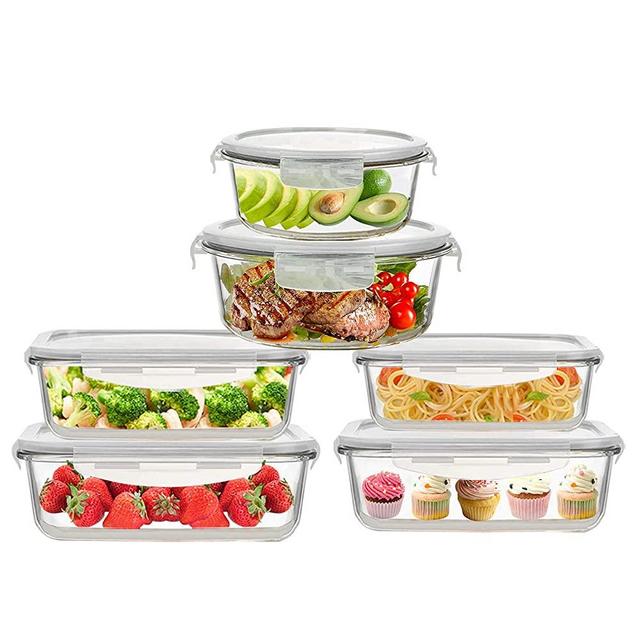 ROSOS Glass Food Storage Containers with Lids 12 Pieces, Airtight Glass Meal Prep Containers BPA Free & Leak Proof, Glass Lunch Containers Microwave/Oven/Dishwasher Safe (6 Set) Grey