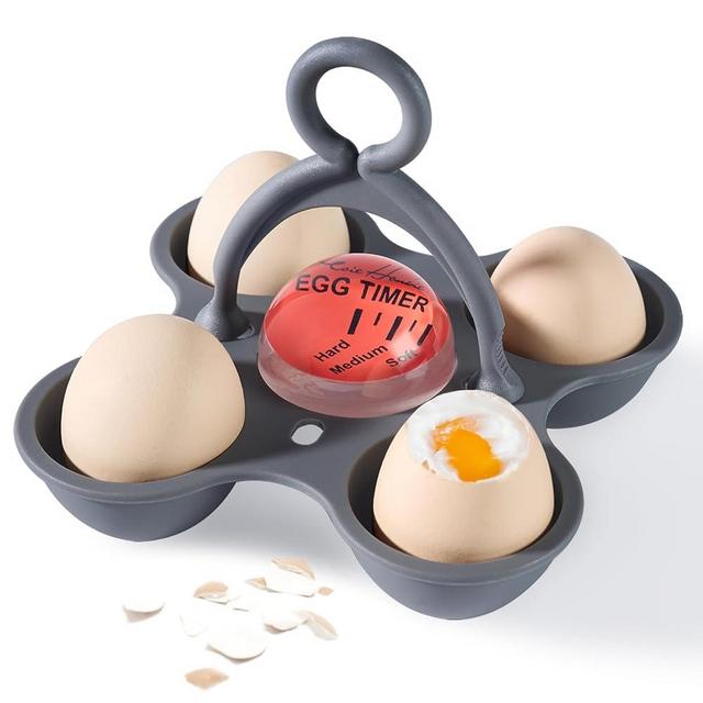 Esie Houzie Egg Timer for Boiling Eggs, Boiled Egg Timer That Goes in Water Indicate Hard Medium Soft Boiled Eggs, Color Changing Egg Cooker Timer with Egg Holder Kitchen Gadgets BPA Free (Red)
