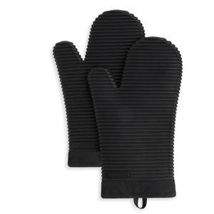KITCHENAID Ribbed Soft Silicone Oven Mitt 2-Pack Set, Matte Black, 7.5"x13"