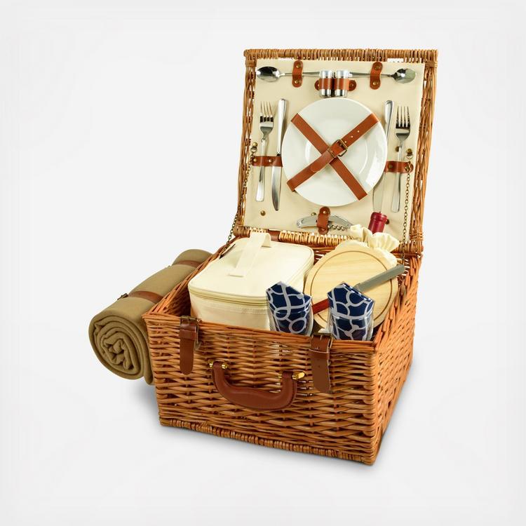 Picnic at Ascot, 2Person Cheshire Picnic Basket with Coffee Set & Blanket Zola