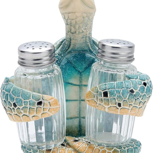Decorative Blue Sea Turtle Salt and Pepper Shaker Holder, Coastal Kitchen Decor (Blueturtle)