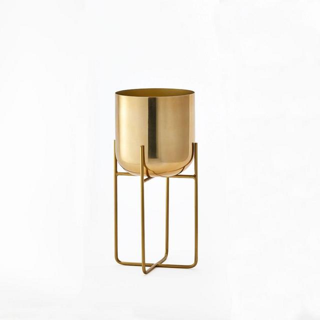 Spun Metal Standing Planter, Brass, Medium