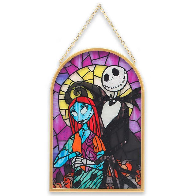 Disney Nightmare Before Christmas Jack and Sally Hanging Glass Wall Decor - Beautiful Jack Skellington Wall Art for Home