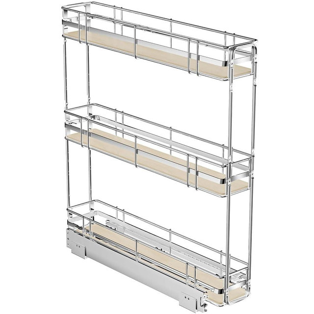 ROOMTEC 3-Tier Pull Out Cabinet Organizer Spice Rack for Narrow Cabinet 5" W x 20½" D, Slide Out Wood Shelves Storage for Kitchen