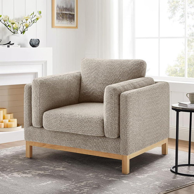 VANOMi 41.34" Oversized Accent Chair, Upholstered Armchair with Solid Wood Legs Living Room Chairs with Wide Armrest Pads, Reading Chair for Bedrooms, Apartments, Living Rooms, Offices（Camel）