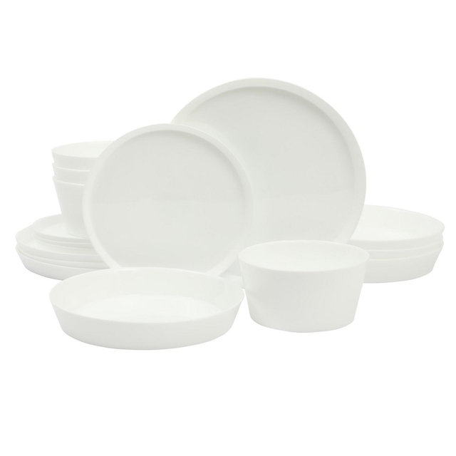 Gibson Home Modern Opal 16 Piece Glass Chip Resistant Dishes Double Plates and Bowls Lightweight Dinnerware Set