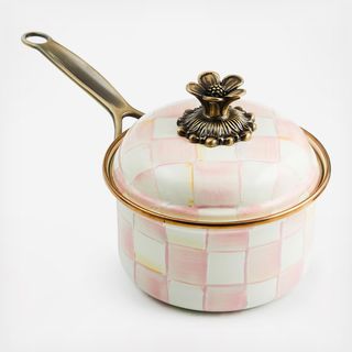 Rosy Check Stainless Steel 1 Qt. Saucepan