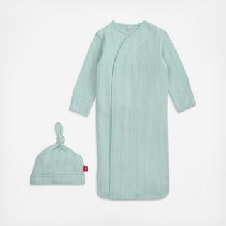 Organic Cotton Pointelle Magnetic Cozy Sleeper Gown + Hat Set