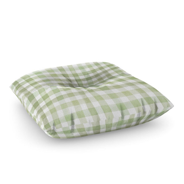 Ninola Design Watercolor Gingham Salad Green Square Floor Pillow - Deny Desings