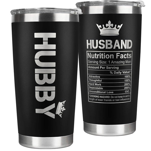 Gifts for Husband from Wife - Wedding Anniversary for Him, Valentines, Fathers Day, Birthday Gifts for Him - Present for Husband - Coffee Cup with Lid - 20 Oz Black Stainless Steel Tumbler