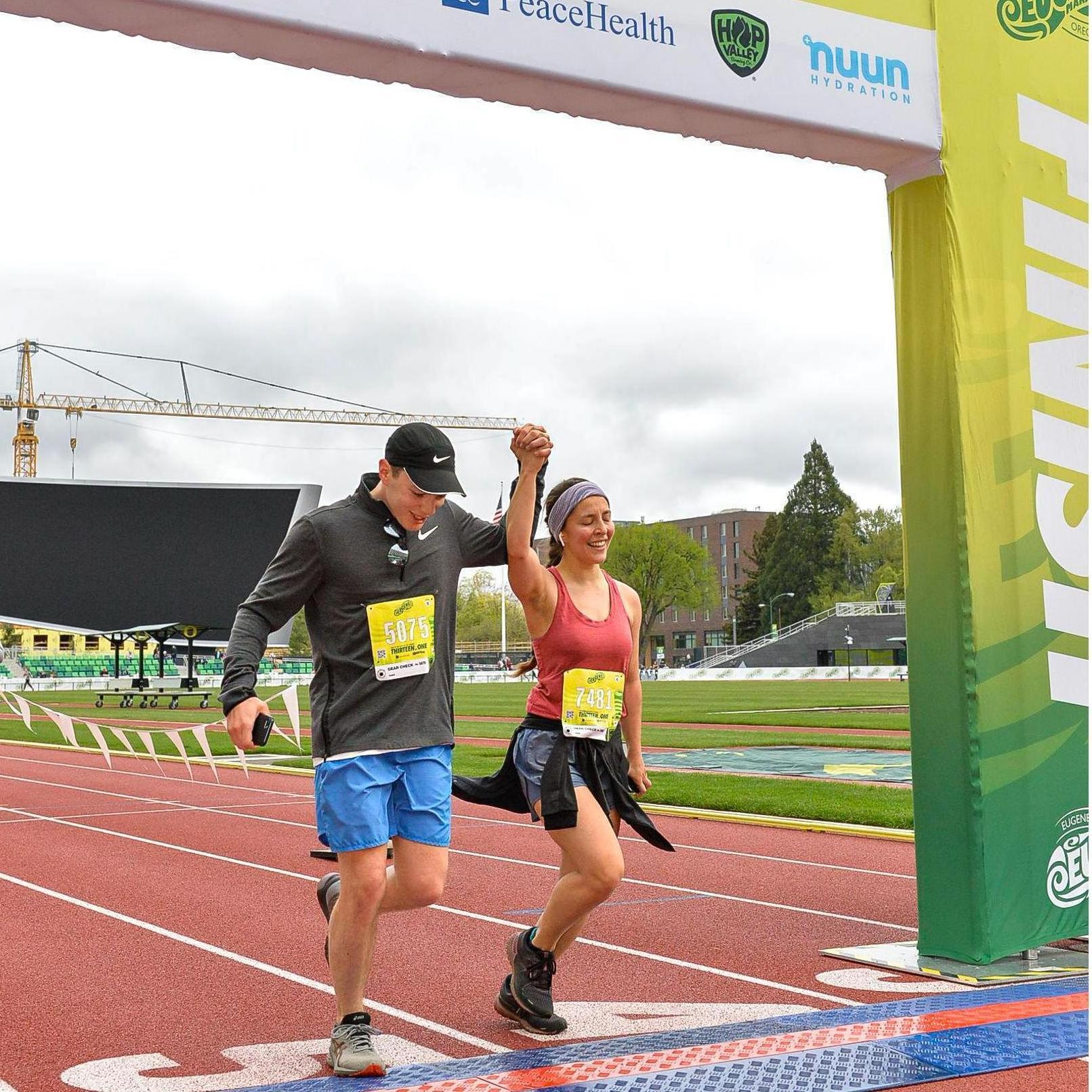 After months of training, we finished our first half marathon together. Compared to Coos Bay, the hills in Eugene were a piece of cake!