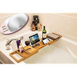 ROYAL CRAFT WOOD Luxury Bathtub Caddy Tray, One or Two Person Bath and Bed Tray, Bonus FREE Soap Holder (Natural BAMBOO Color)