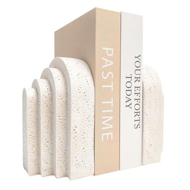 Heavy Duty Book Ends for Shelves, Decorative Book Stopper for Shelves, Resin Decor Bookends for Heavy Books, Modern Home Decor Aesthetic Book Ends Aesthetically Pleasing Layered Arch Design, Set of 2