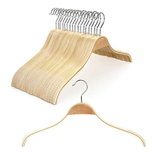 TOPIA HANGER Slim Natural Wood Hangers 18 Packs with Extra Soft Rubber Grips, High-Grade Fashion Non-Slip & Wrinkles Hanger for Camisole, Sweater, Jacket, Dress, Coat -CT16N