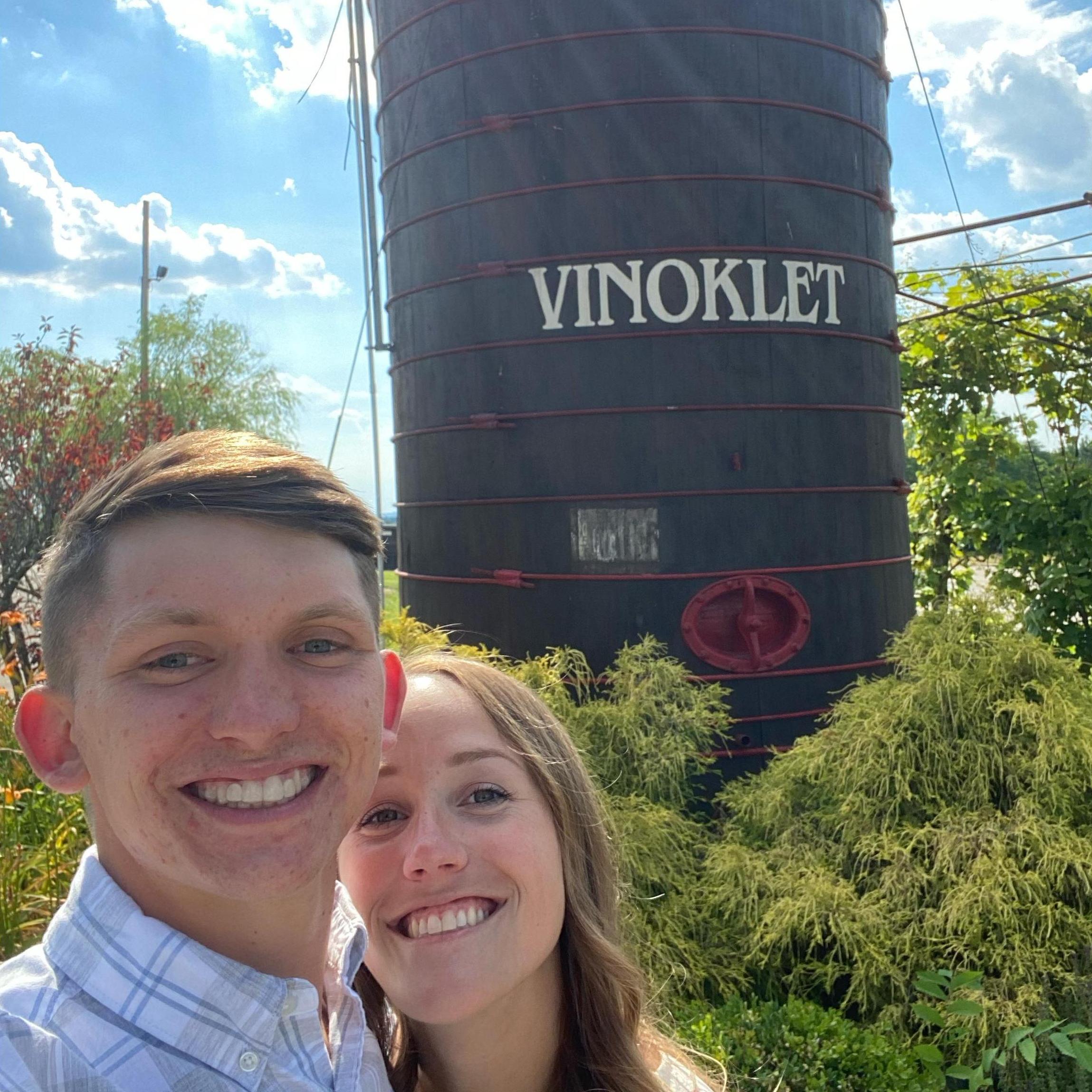 Selfie at Vinoklet the night of our engagement (Sam had no clue what was about to happen!!) June 2020