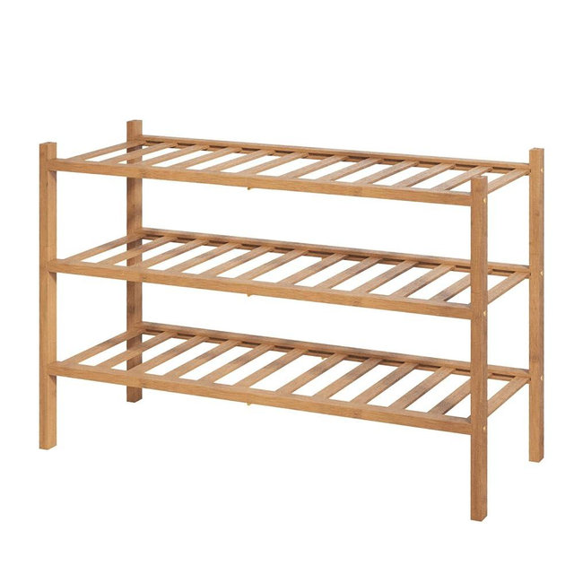 Kitsure Bamboo Wooden Shoe Rack for Closet - Stackable Shoe Organizer with Modular Structure, Space-Saving Shoe Shelf for Entryway, Living Room, Bedroom, 26.8" x 11" x 18.9", Brown