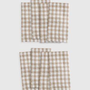 European Linen Gingham Napkins (Set of 8) in Cafe