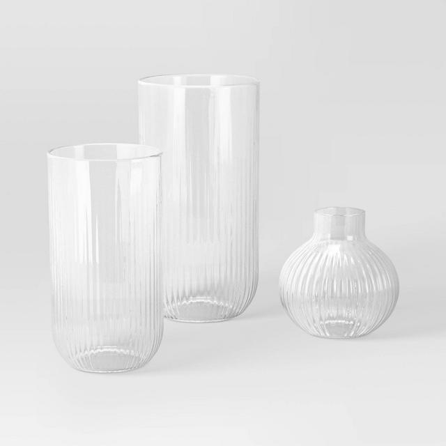 3pc Vase Set Ribbed Glass Clear - Room Essentials™