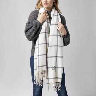 Personalized Grey Windowpane Blanket Scarf