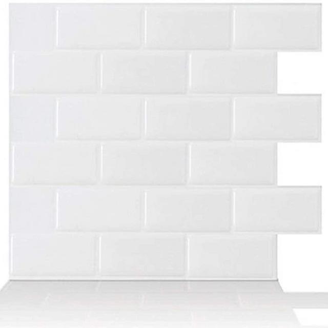 Tic Tac Tiles 12"x 12" Peel and Stick Self Adhesive Removable Stick On Kitchen Backsplash Bathroom 3D Wall Sticker Wallpaper Tiles in Subway Designs (12"x12" 10 Sheets, White)
