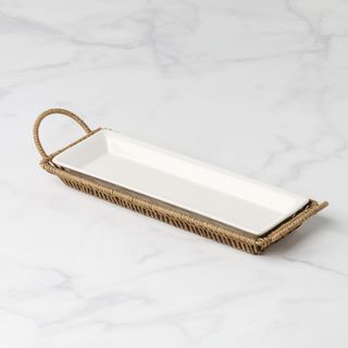 Willow & White Hors D'Oeuvres Tray with Rattan Server