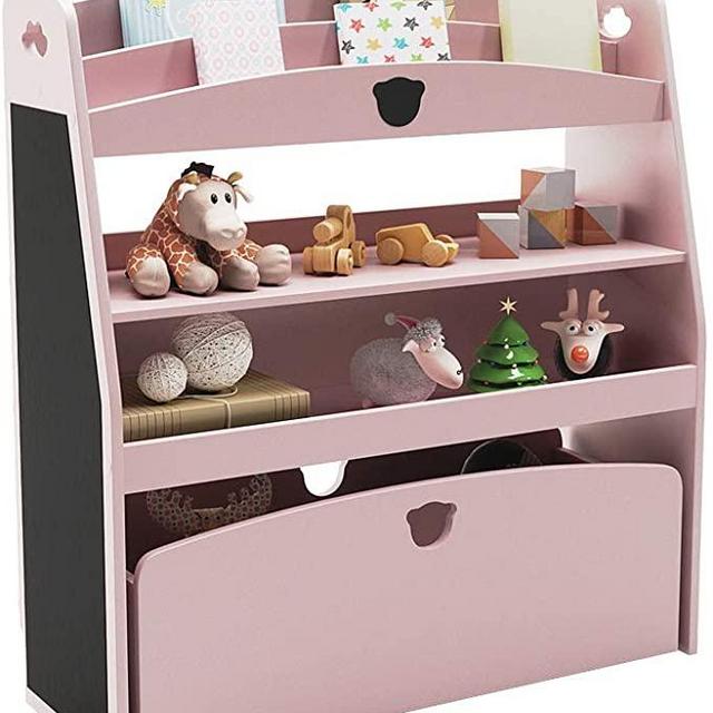 Bestier Kids Wooden Toy Storage and Bookshelf - Pink