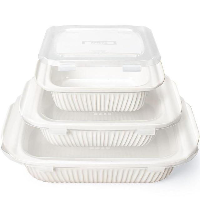 Artena Casserole Dishes For Oven, Ceramic Baking Dish, Large Lasagna Pan With Handles, Baking Pan Casserole Dish, Rectangular Bakeware Deep, White, Set Of 3 (5.1Qt/2.3Qt/1.1Qt) (Baking Dish With Lids)