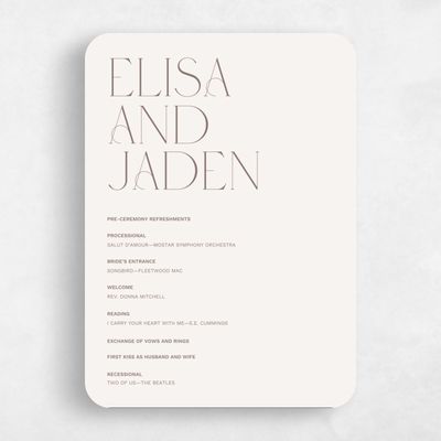 Beige Rounded Wedding Program - Garnet