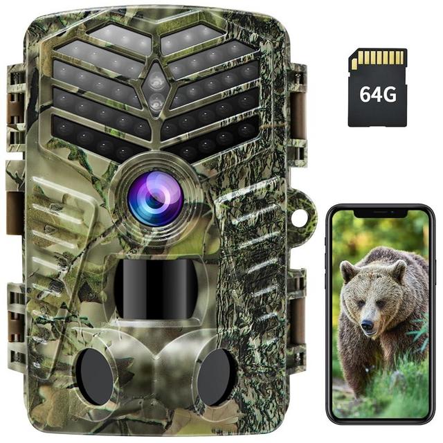 XTU Trail Camera WiFi Bluetooth, 2.7K 48MP Game Camera Wildlife with Night Vision Motion Activated with 64GB Micro SD Card, IP66 Waterproof 120° Detection Angle 940nm No Glow LED for Hunting Garden