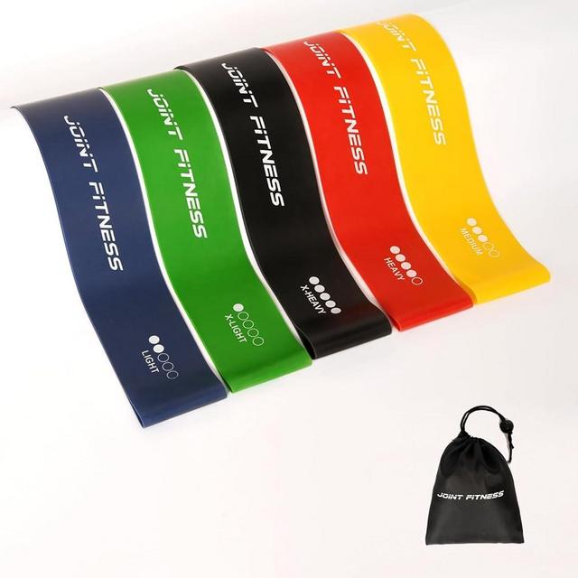Joint Fitness Latex Resistance Bands with Instruction Guide and Carry Bag, Set of 5, Exercise Loop for Home Gym, Yoga Exercise, Strength Training,Physical Therapy