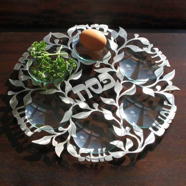 Laser Cut Spring Seder Plate in Silver by Melanie Dankowicz