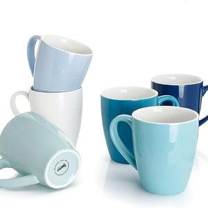 Sweese Porcelain Coffee Mugs - 16 Ounce - Set of 6, Cups for Latte, Hot Tea, Cappuccino, Mocha, Cocoa, Multicolor, Blue Assorted Colors