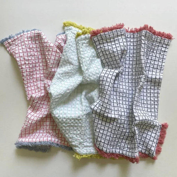 Waffle Square Fringe Dishcloths - Set Of 3