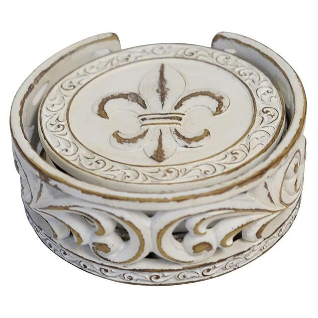 LL Home Fleur De Lis Scrolls 4 Coaster Set