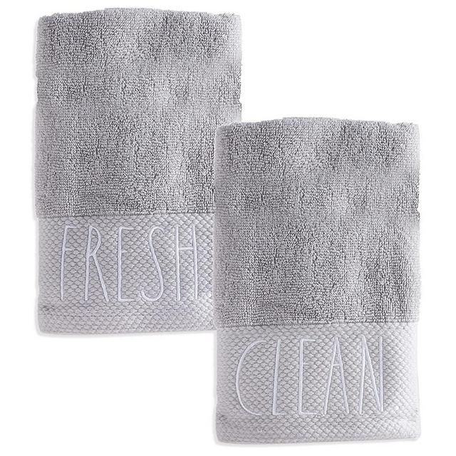 Rae Dunn Hand Towels, Embroidered Decorative Hand Towel for Kitchen and Bathroom, 100% Cotton, Highly Absorbent, Two Pack, 16x28, Embroidered Fresh/Clean