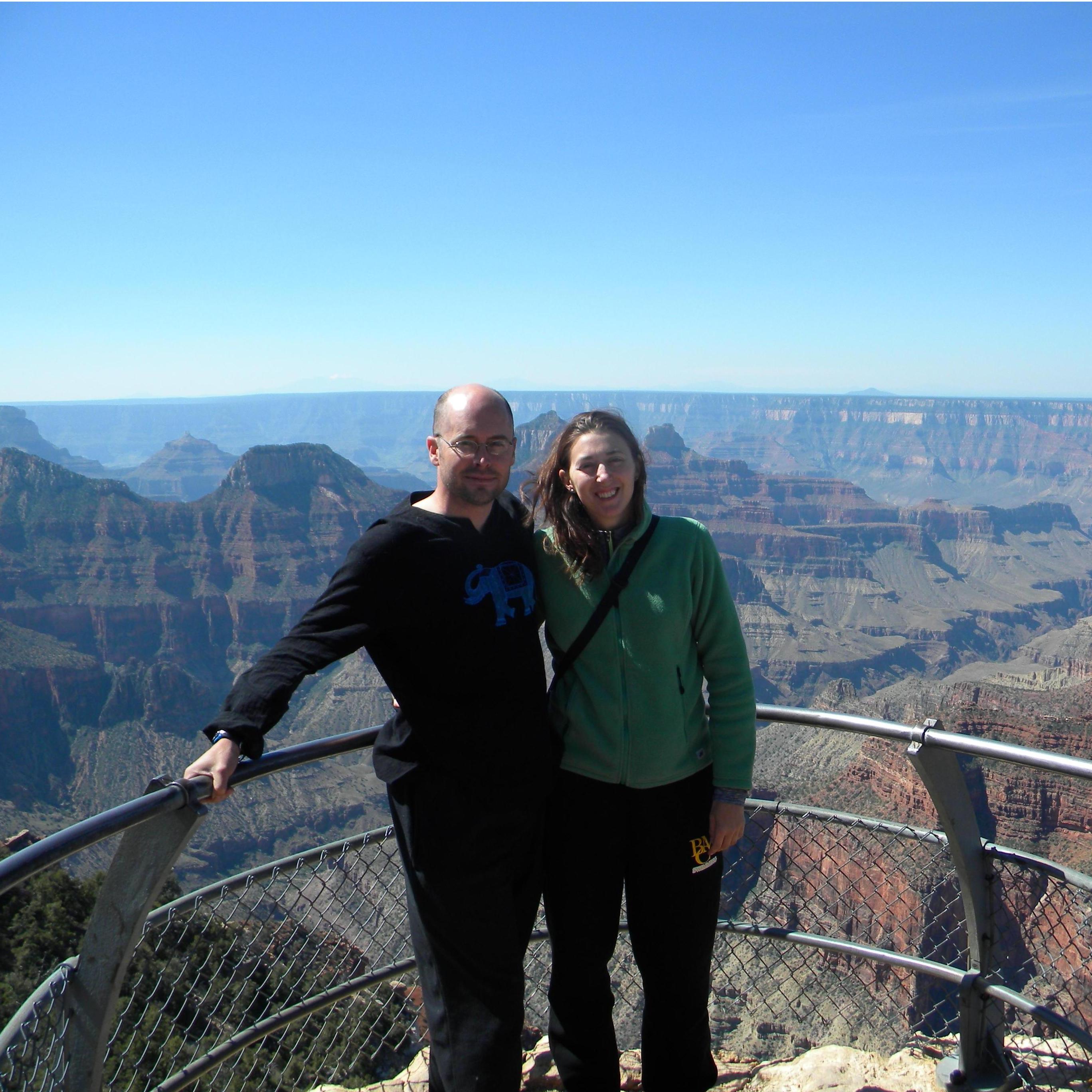 June 2015, we enjoyed a 19 mile hike down into the Grand Canyon from the North Rim.  (This picture is after a long breakfast the next morning)