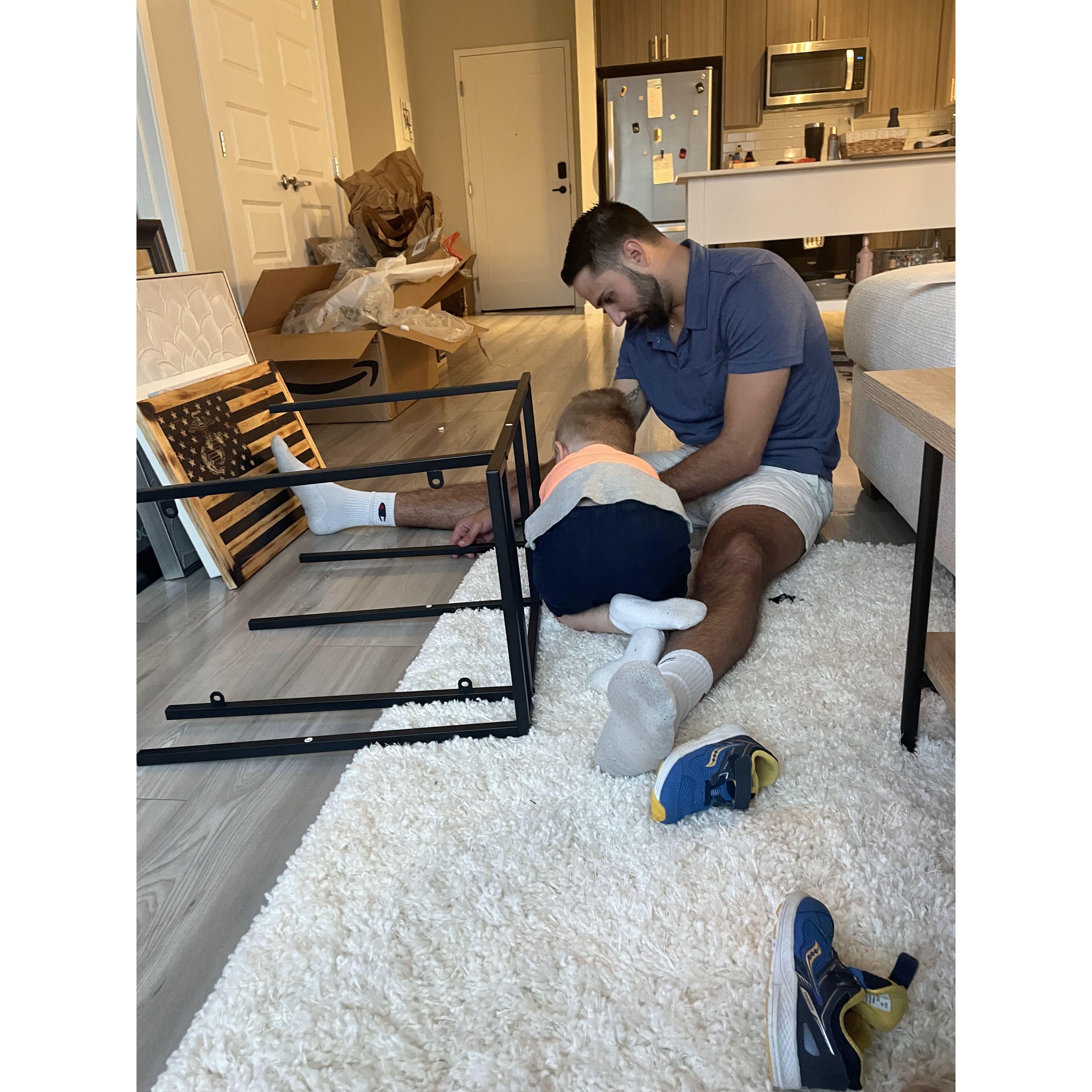 August 2023 -- Jared and Reagan building the bar cart for our apartment.