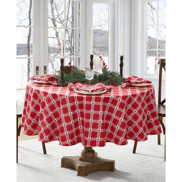 Elrene Sherwood Tree Dobby Cotton Oval Tablecloth, 84"x 60"