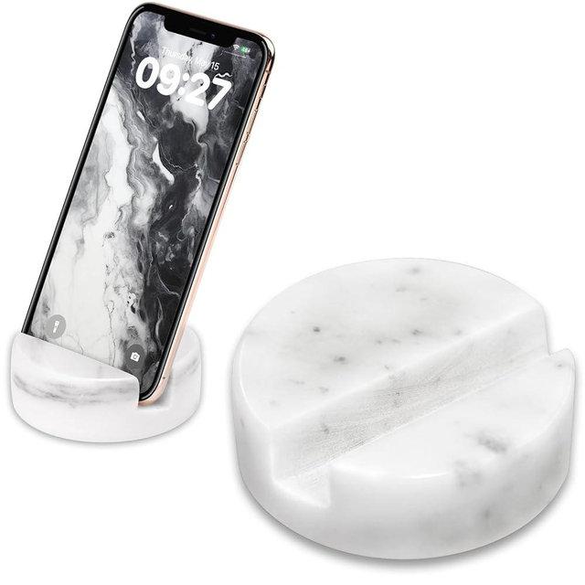 ZJL Marble Phone Stand for Desk - Cell Phone Holder for Nightstand Office Decor Compatible with iPhone 17 16 15 Pro Max iPad mini, Telephone Boho White Marble Kitchen Accessories