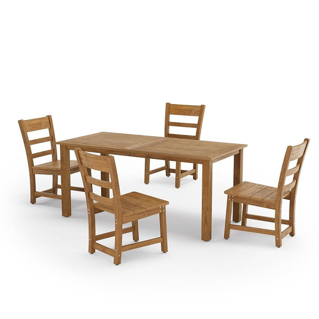 Cozyman HDPS Patio Dining Set for 4, All Weather Table and Chairs, Resin Outdoor Kitchen Furniture for Indoor, Garden, and Backyard, Teak Color-Oil Printed