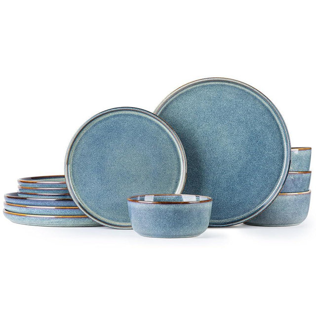 AmorArc Ceramic Dinnerware Sets for 4,Round Reactive Glaze Stoneware Plates and Bowls Set,Highly Scrath Resistant Dishware | Dishwasher & Microwave Safe Dishes Set,Service for 4 (12pc)