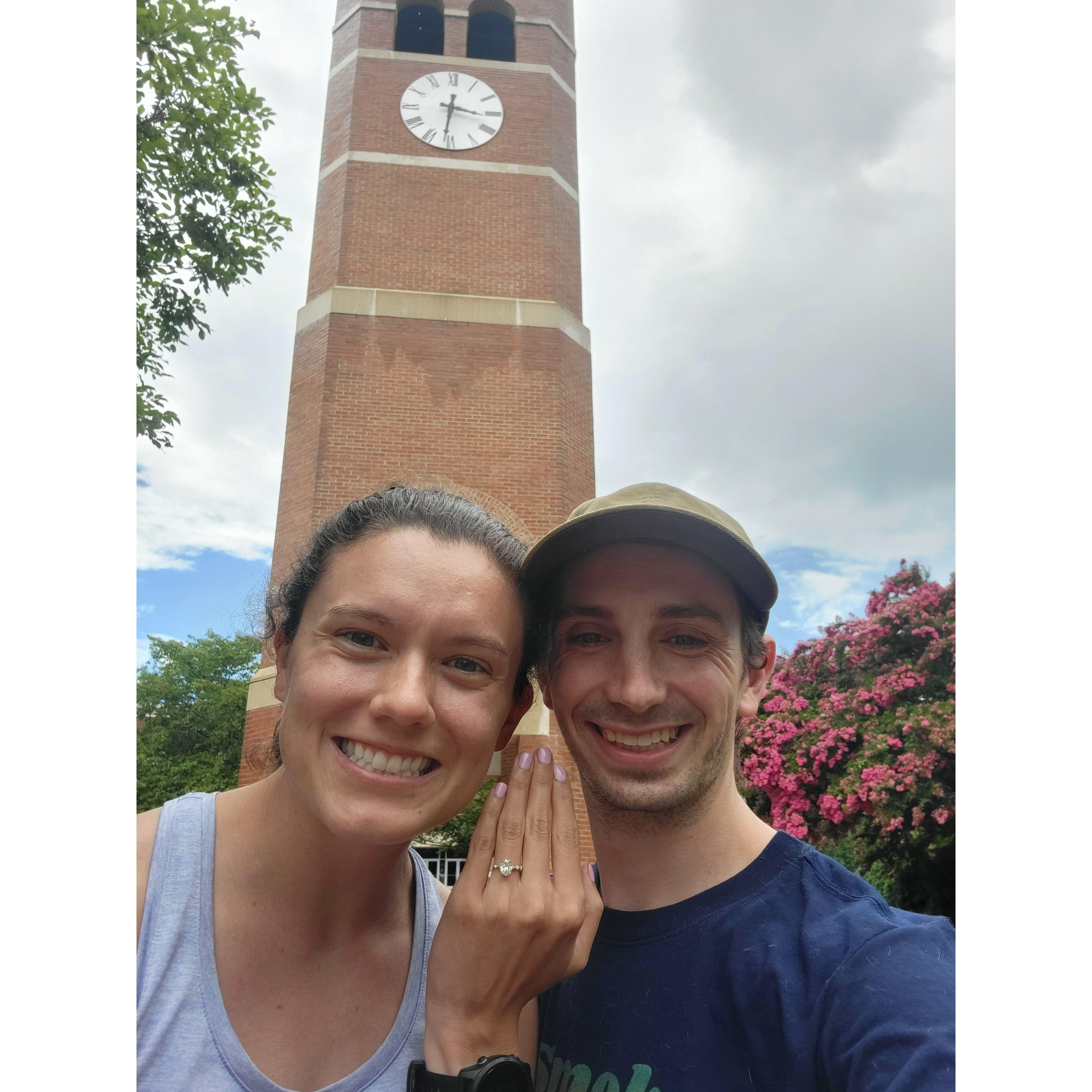 July 31st, 2022- After Matthew proposed under the WCU bell tower!