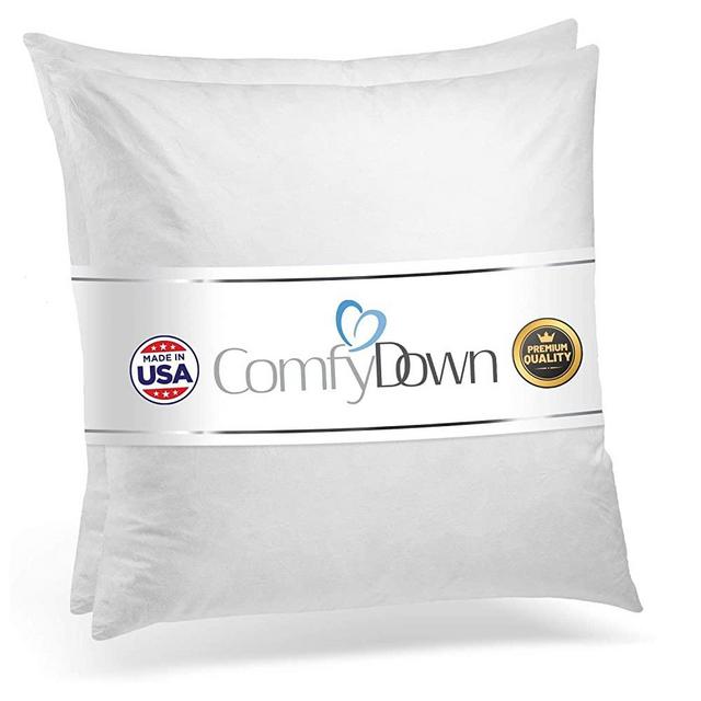 ComfyDown Set of Two, 95% Feather 5% Down, 22 X 22 Square Decorative Pillow Insert, Sham Stuffer - Made in USA