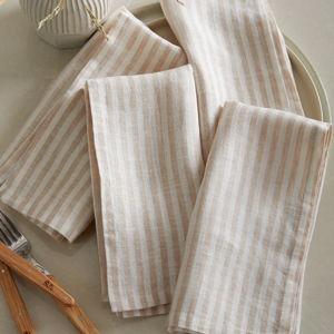 European Linen Stripe Napkins (Set of 8) - Natural/White Stripe