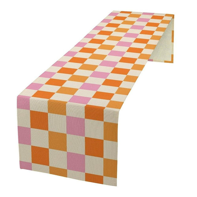 Hippie Table Runner Vintage Geometric Square Grid Yellow Orange Pink 1960s 1970s Retro Country Farmhouse Dinner Runner for Living Room Kitchen Party Holiday Dinner Home 13x70in