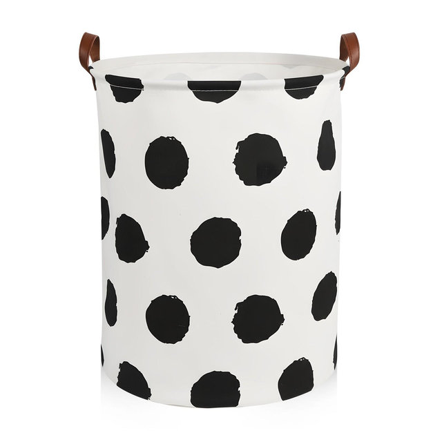 Garnen 80L Canvas Collapsible Laundry Hamper, Foldable Laundry Basket Organizer, Polka Dot Hamper Dirty Clothes Hamper Toy Storage Organizer for Kids