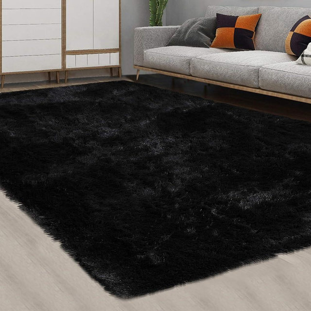 CAROMIO 10x13 Fluffy Area Rugs Extra Large Plush and Thick Faux Fur Shag Rug for Living Room Non-Slip Non-Shedding Accent Rug Carpet for Bedroom, Fuzzy Shaggy Rugs for Kids Nursery Dorm, Black